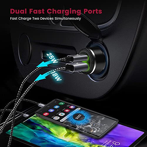 Super Fast Charger Type C Kit, VELOGK 25W PD PPS USB C Wall/Car Charger for Samsung Galaxy S23 Ultra/S23+/S23/S22/S21/S20/Plus/Ultra/FE/Note 20/10/A71, iPad Pro, with 2X Nylon USB C-to-C Cable(3.3ft)