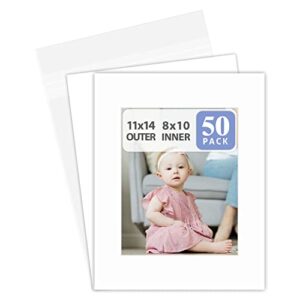 golden state art, acid free, pack of 50 11×14 white picture mats mattes with white core bevel cut for 8×10 photo + backing + bags