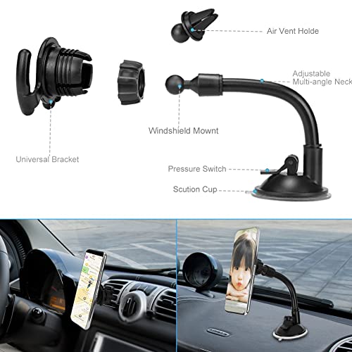 LoyaForba Car Phone Mount, Universal Phone Holder for Car Cell Phone, 360 Degrees Dashboard Desk Wall Bracket for GPS Navigation and Any Smartphone