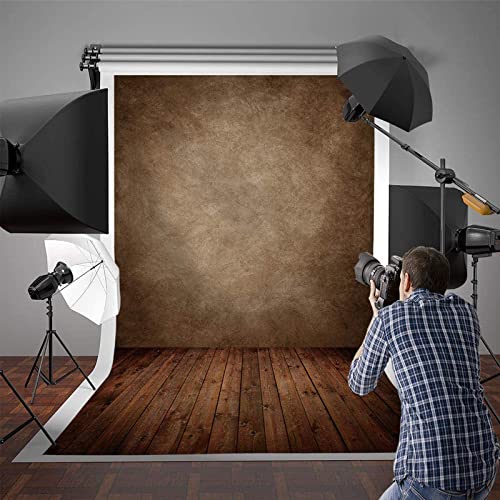 Allenjoy 8x12ft Soft Retro Abstract Brown Wall with Wood Floor Backdrop for Kids Photography Baby Newborn Cake Smash Photo Shoot Background Photographer Props