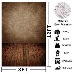 Allenjoy 8x12ft Soft Retro Abstract Brown Wall with Wood Floor Backdrop for Kids Photography Baby Newborn Cake Smash Photo Shoot Background Photographer Props