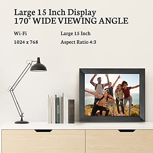 BSIMB 15 Inch Large Digital Picture Frame, WiFi Photo Frame Touch Screen with 16GB Storage, Auto-Rotate, Share Photos and Videos via App Email, Wall Mountable, Gift for Grandparents