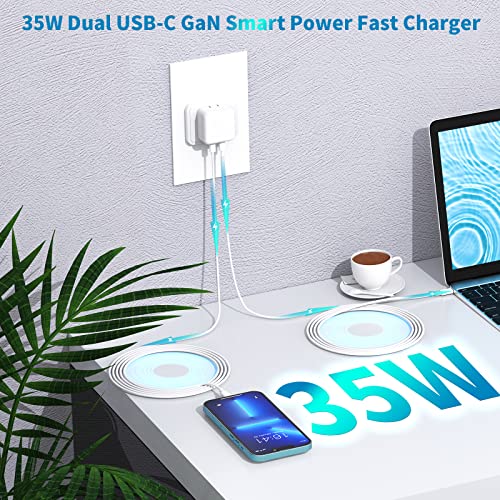 [Apple MFi Certified] iPhone Fast Charger, GEONAV 35W Dual USB-C Port GaN Power ​​​​​​PPS Rapid Charger with 2 Pack 6FT Type C to Lightning Quick Charging Cable for iPhone 14 13 12 11 Pro/XS/XR/X/iPad