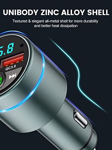 FM Transmitter for Car Bluetooth 5.3, RIWUSI [All-Metal] PD 20W & QC3.0 18W Fast Car Charger, Wireless FM Radio Car Kit Bluetooth Car Adapter, Noise Cancelling Hands-Free Call, Hi-Fi Music, Blue Light