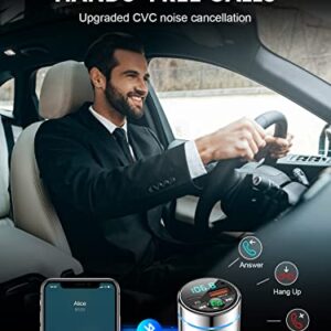 FM Transmitter for Car Bluetooth 5.3, RIWUSI [All-Metal] PD 20W & QC3.0 18W Fast Car Charger, Wireless FM Radio Car Kit Bluetooth Car Adapter, Noise Cancelling Hands-Free Call, Hi-Fi Music, Blue Light