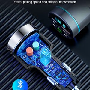 FM Transmitter for Car Bluetooth 5.3, RIWUSI [All-Metal] PD 20W & QC3.0 18W Fast Car Charger, Wireless FM Radio Car Kit Bluetooth Car Adapter, Noise Cancelling Hands-Free Call, Hi-Fi Music, Blue Light
