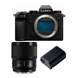 panasonic lumix s5 4k mirrorless full-frame l-mount camera (body only) with s-s85 lumix s series 85mm f/1.8 lens and dmw-blk22 battery bundle (3 items)