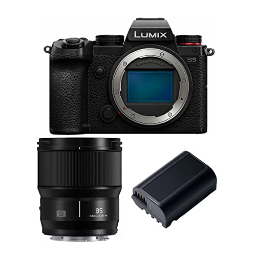 Panasonic LUMIX S5 4K Mirrorless Full-Frame L-Mount Camera (Body Only) with S-S85 LUMIX S Series 85mm f/1.8 Lens and DMW-BLK22 Battery Bundle (3 Items)