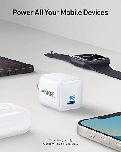 USB C Charger 20W, Anker 511 Charger , PIQ 3.0 Durable Compact Fast Charger, Anker Nano for iPhone 14/14 Plus/14 Pro/14 Pro Max/13, Galaxy, Pixel 4/3, iPad/ iPad mini (Cable Not Included)