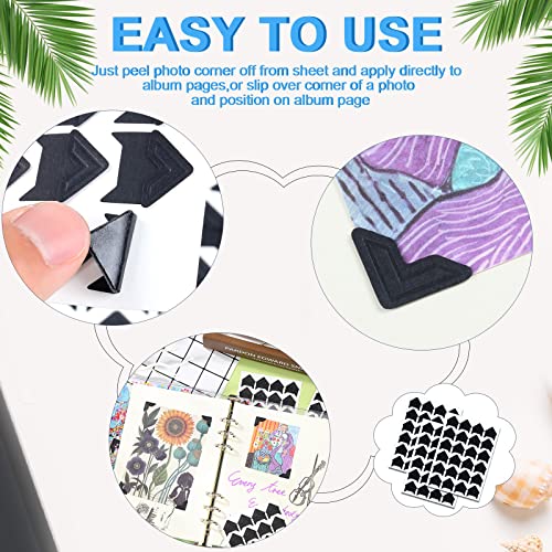 1200 Pcs Photo Corners Self Adhesive Black Photo Corners for Scrapbooking and Stamping Supplies DIY Scrapbook Stickers Album Diary Personal Journal Diary Organizer Christmas Memory Book Picture Corner