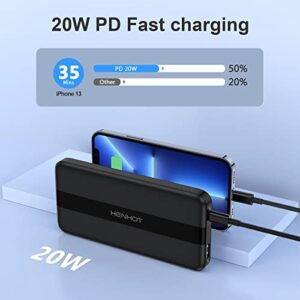 HenHot Portable Charger, Power Bank 10000mAh 20W USB Type C PD 3.0 18W USB A QC3.0 3A Fast Charging External Battery Compatible with iPhone 14/13/12/11 Pro/Pro Max, Galaxy S20 Ipad Tablet etc