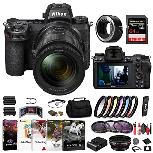 Nikon Z7 II Mirrorless Camera with 24-70mm f/4 Lens (1656) + FTZ II Adapter + 64GB Memory Card + Filter Kit + Wide Angle Lens + Color Filter Kit + Bag + EN-EL15c Battery + Charger + More (Renewed)