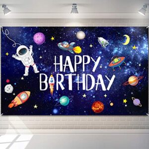 Outer Space Happy Birthday Photography Background Astronaut Rocket Backdrop Banner Astrology Astronomy Planet Galaxy Photo Background for Children's Birthday Galaxy Planet Party Photo Booth Backdrop