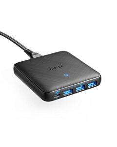 anker 65w 4 port piq 3.0 & gan fast charger adapter, powerport atom iii slim wall charger with a 45w usb c port, for macbook, usb c laptops, ipad pro, iphone, galaxy, pixel and more