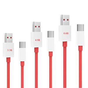 for oneplus charging cable usb type c charger warp charge 65w supervooc for oneplus 11 10 pro 8 7t 7 9r 9rt nord n20 2 ce n10 2t ace 11r dash fast cord 6t 6 5t 5 n100 n200 (3pack 3.3ft/4.9ft/6.6ft)