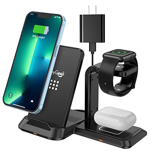 JoyGeek Wireless Charging Station, 3 in 1 Wireless Charger for Apple Devices, Wireless Charger Stand for iPhone 14/13/13 Pro/12/12 Pro/11 Series/XS Max/XR/XS/X, iWatch 7/6/5/4/3/2/SE, Airpods Pro/2