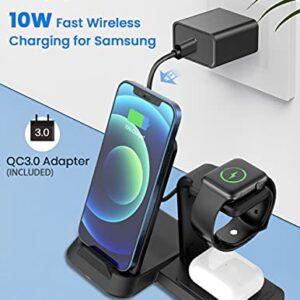 JoyGeek Wireless Charging Station, 3 in 1 Wireless Charger for Apple Devices, Wireless Charger Stand for iPhone 14/13/13 Pro/12/12 Pro/11 Series/XS Max/XR/XS/X, iWatch 7/6/5/4/3/2/SE, Airpods Pro/2