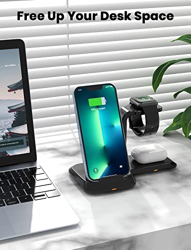 JoyGeek Wireless Charging Station, 3 in 1 Wireless Charger for Apple Devices, Wireless Charger Stand for iPhone 14/13/13 Pro/12/12 Pro/11 Series/XS Max/XR/XS/X, iWatch 7/6/5/4/3/2/SE, Airpods Pro/2