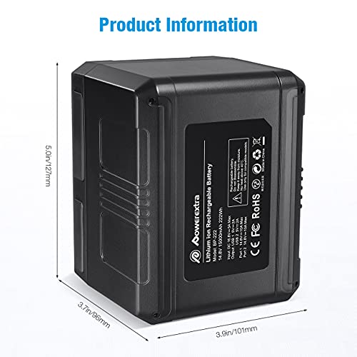 Powerextra V Mount/V Lock Battery - 222Wh 14.8V 15000mAh Rechargeable Li-ion Battery for Broadcast Video Camcorder, Compatible with Sony HDCAM, XDCAM, Digital Cinema Cameras and Other Camcorders