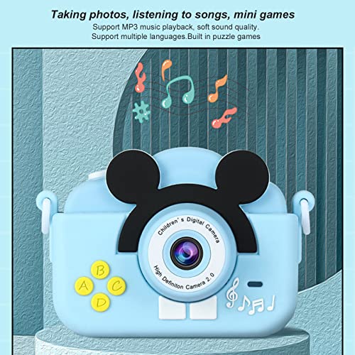 Shanrya Kids Photo Video Camera, 600mAh Rechargeable 2MP Kids Cartoon Camera Toy Multifunctional for Gifts(Sky Blue)