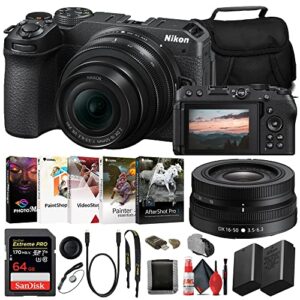 nikon z30 mirrorless digital camera with 16-50mm lens (1749) intl model with 64gb extreme pro card + en-el25 extra battery + photo editing software + camera bag + cleaning kit + more (renewed)