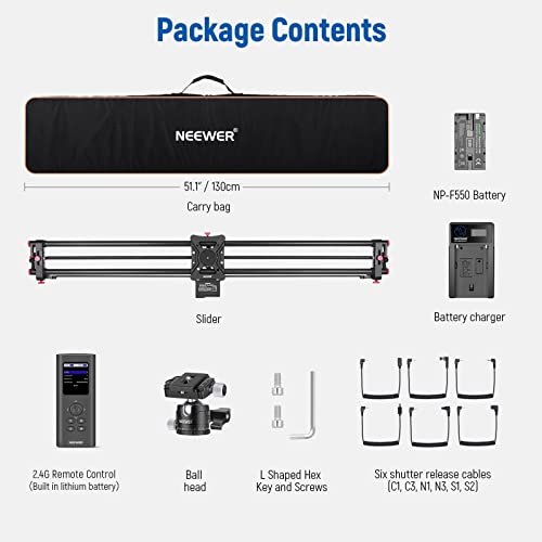 NEEWER 47.2”/120cm Motorized Camera Slider, App Wireless Control Carbon Fiber Dolly Rail Slider, Support Video Mode, Time Lapse Photography, Horizontal, Tracking and 120° Panoramic Shooting (ER1-120)