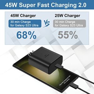 45W Samsung Super Fast Charger Type C, USB C Android Phone Charger with 6.6FT C Type Cable for Samsung Galaxy S23 Ultra/S23/S23+/S22 Ultra/S22+/S22, Note 10/Note 20/S20/S21/S10/S9/S8, Galaxy Tab S7/S8