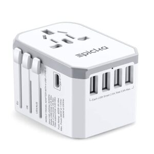 Universal Travel Power Adapter - EPICKA All in One Worldwide International Wall Charger AC Plug Adaptor with Smart Power USB for USA EU UK AUS Cell Phone Laptop (White)