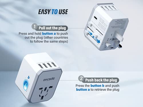 Universal Travel Power Adapter - EPICKA All in One Worldwide International Wall Charger AC Plug Adaptor with Smart Power USB for USA EU UK AUS Cell Phone Laptop (White)