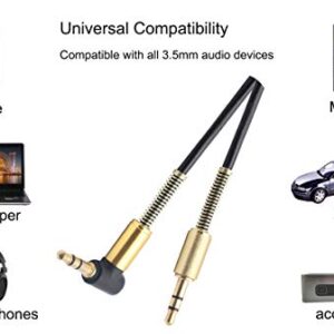 AAOTOKK 3.5mm Coiled Cable 90 Degree Right Angle 3-Pole 3.5mm Male to 3.5mm Male Right Angle TRS Jack Stereo Audio Spring Aux Cable for All 3.5mm-Enabled Smartphones,Tablet and MP3 Players(1.5m)