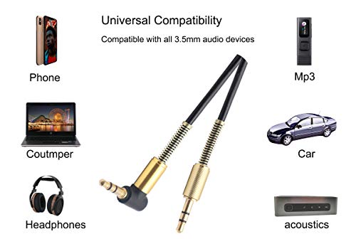 AAOTOKK 3.5mm Coiled Cable 90 Degree Right Angle 3-Pole 3.5mm Male to 3.5mm Male Right Angle TRS Jack Stereo Audio Spring Aux Cable for All 3.5mm-Enabled Smartphones,Tablet and MP3 Players(1.5m)