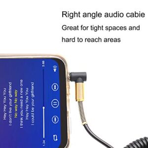 AAOTOKK 3.5mm Coiled Cable 90 Degree Right Angle 3-Pole 3.5mm Male to 3.5mm Male Right Angle TRS Jack Stereo Audio Spring Aux Cable for All 3.5mm-Enabled Smartphones,Tablet and MP3 Players(1.5m)