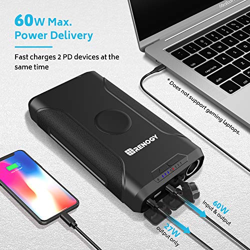Renogy 72000mAh 266Wh 12v Power Bank with 60W PD, CPAP Battery for Camping, High Capacity Large Camping Power Bank with USB-C DC Wireless Charging & Flashlight, CPAP Battery Backup Power Supply