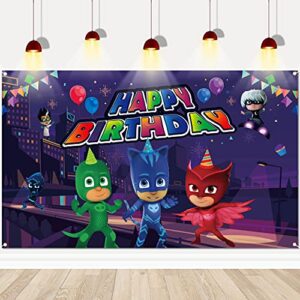 Bnuwue Cartoon Mask Superhero Party Backdrop 5x3ft Super City Hero High Way Happy Birthday Banner Mask Party Supplies Boys Photography Backdrop for Baby Shower, Photo Booth Props Blue