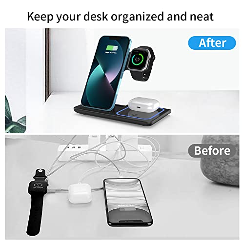 Wireless Charger,ANYLINCON 3 in 1 Wireless Charger Station for Apple iPhone/iWatch/Airpods,iPhone 14,13,12,11 (Pro, Pro Max)/XS/XR/XS/X/8(Plus),iWatch 7/6/SE/5/4/3/2,AirPods 3/2/pro