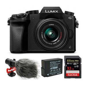 panasonic lumix g7 mirrorless digital camera with 14-42mm lens and 32gb compact microphone bundle