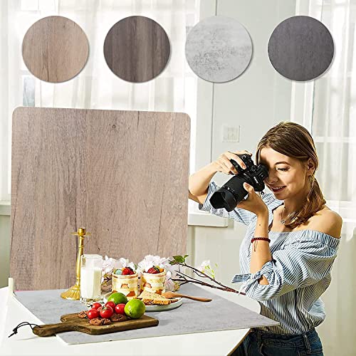 2PCS Double Sided Photo Backdrop Boards for Flat Lay, 24x24IN Wooden Cement Food Photography Background Tabletop Backdrop for Video Shooting, EOAJAFOU