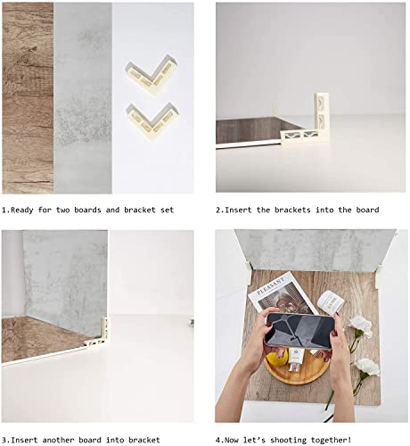 2PCS Double Sided Photo Backdrop Boards for Flat Lay, 24x24IN Wooden Cement Food Photography Background Tabletop Backdrop for Video Shooting, EOAJAFOU