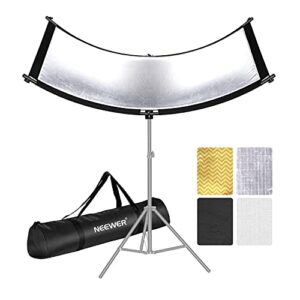 neewer clamshell light reflector diffuser with carrying bag, 66”×24”/155x61cm photography curved lighting reflector for photo studio photography, black/white/gold/silver colors (stand not included)