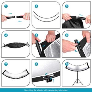 Neewer Clamshell Light Reflector Diffuser with Carrying Bag, 66”×24”/155x61cm Photography Curved Lighting Reflector for Photo Studio Photography, Black/White/Gold/Silver Colors (Stand Not Included)