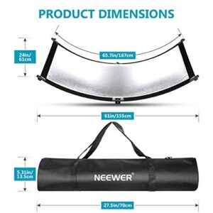 Neewer Clamshell Light Reflector Diffuser with Carrying Bag, 66”×24”/155x61cm Photography Curved Lighting Reflector for Photo Studio Photography, Black/White/Gold/Silver Colors (Stand Not Included)