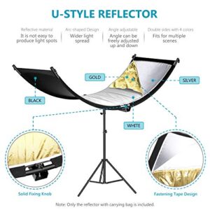 Neewer Clamshell Light Reflector Diffuser with Carrying Bag, 66”×24”/155x61cm Photography Curved Lighting Reflector for Photo Studio Photography, Black/White/Gold/Silver Colors (Stand Not Included)