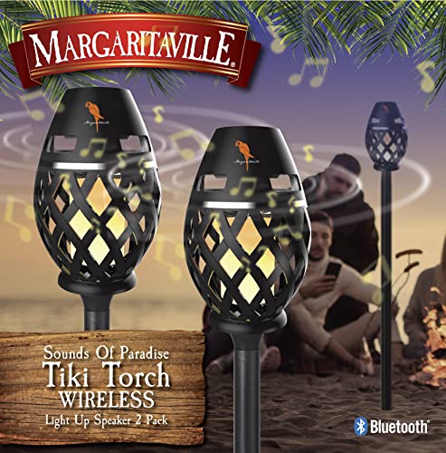 Margaritaville Tiki Torch - Waterproof Bluetooth Speaker, Portable Party Speaker with Flickering LED Lights, Perfect for Travel, Parties, Yards, and Pools (2 Pack)