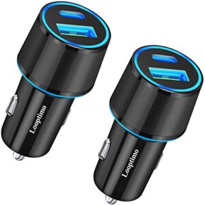 35w pd usb c car charger，looptimo type c fast charging cigarette lighter adapter(2 pack), power delivery 3.0 and 3a usb a dual port compatible for apple iphone 14 pro max/14 plus/14 pro/13/12/11/xs/xr