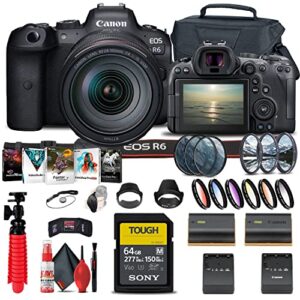 canon eos r6 mirrorless digital camera with 24-105mm f/4l lens (4082c012) + 64gb tough card + color filter kit + case + filter kit + photo software + lpe6 battery + external charger + more (renewed)
