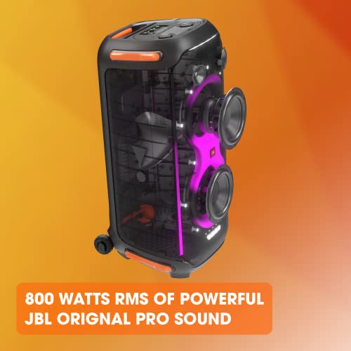 JBL PartyBox 710 -Party Speaker with Powerful Sound, Built-in Lights and Extra Deep Bass, IPX4 Splash Proof, App/Bluetooth Connectivity, Made for Everywhere with a Handle and Built-in Wheels (Black)