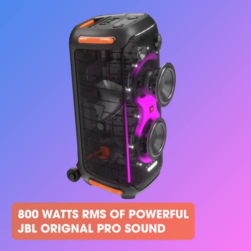 JBL PartyBox 710 -Party Speaker with Powerful Sound, Built-in Lights and Extra Deep Bass, IPX4 Splash Proof, App/Bluetooth Connectivity, Made for Everywhere with a Handle and Built-in Wheels (Black)