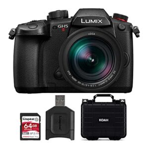 panasonic lumix gh5 ii mirrorless camera with 12-60mm f/2.8-4 lens, kodak 64gb memory card and koah weatherproof hard case bundle (3 items)