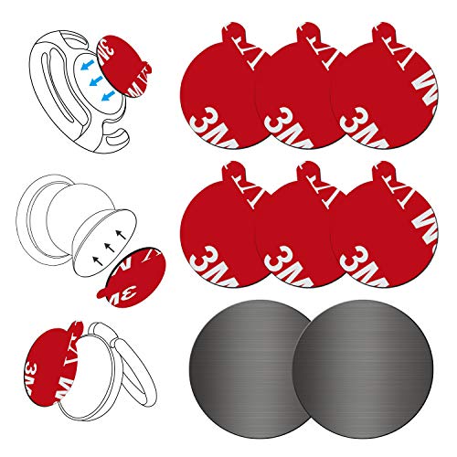 volport Pops Sticky Adhesive Replacement for Car Mount, 6 Pack 3M Dots VHB Sticker Pads Double Sided Tape for Magnetic Dashboard Cell Phone Holder Wall Socket Base with 2 Pack Round Metal Plate Discs