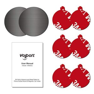 volport Pops Sticky Adhesive Replacement for Car Mount, 6 Pack 3M Dots VHB Sticker Pads Double Sided Tape for Magnetic Dashboard Cell Phone Holder Wall Socket Base with 2 Pack Round Metal Plate Discs